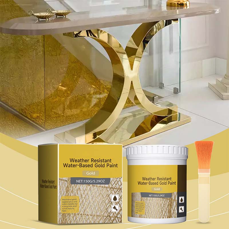 🎨🏡Kit de peinture effet feuille d'or – Peinture dorée métallisée à base d'eau, résistante aux intempéries, avec pinceau, idéale pour les meubles, la décoration et le bricolage d'extérieur