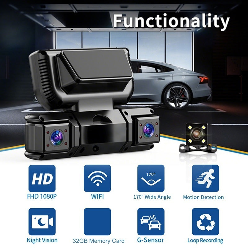 🚘Nouveautés 2026 – 50 % de réduction ! 🚘 Caméra Embarquée 4 Canaux avec WiFi & Vision Nocturne – Enregistrement Avant, Cabine et Arrière en 1080P HD ! 🚗📹