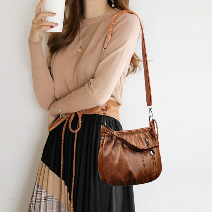 📣🎊Sac à main en cuir souple à seau plissé simple et décontracté à la mode