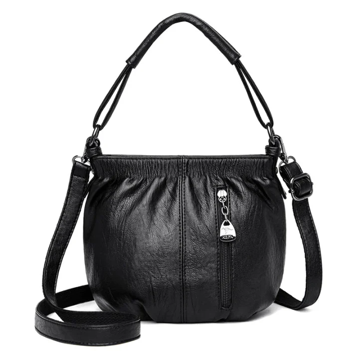 📣🎊Sac à main en cuir souple à seau plissé simple et décontracté à la mode