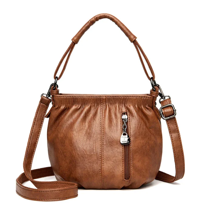 📣🎊Sac à main en cuir souple à seau plissé simple et décontracté à la mode