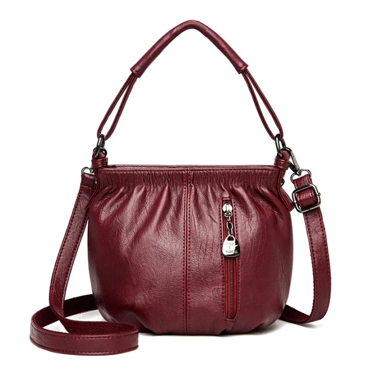 📣🎊Sac à main en cuir souple à seau plissé simple et décontracté à la mode