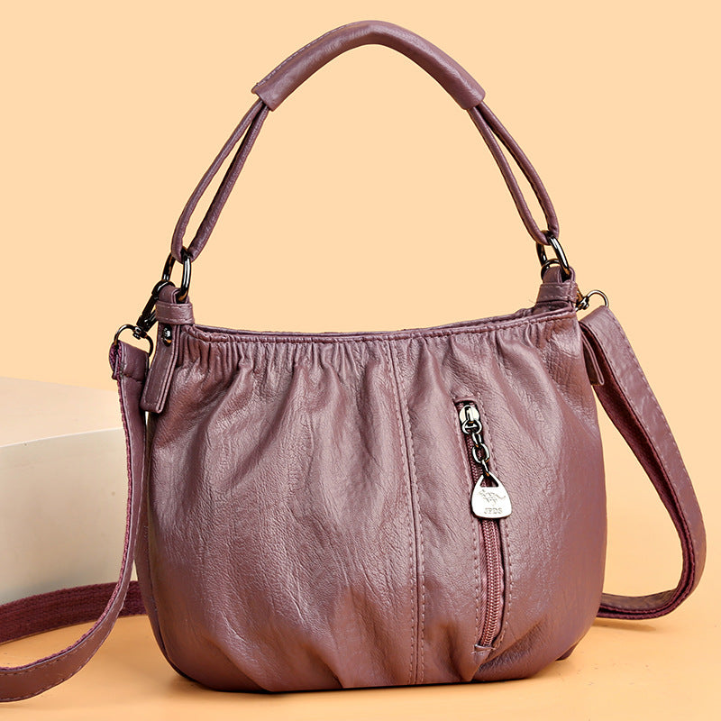 📣🎊Sac à main en cuir souple à seau plissé simple et décontracté à la mode