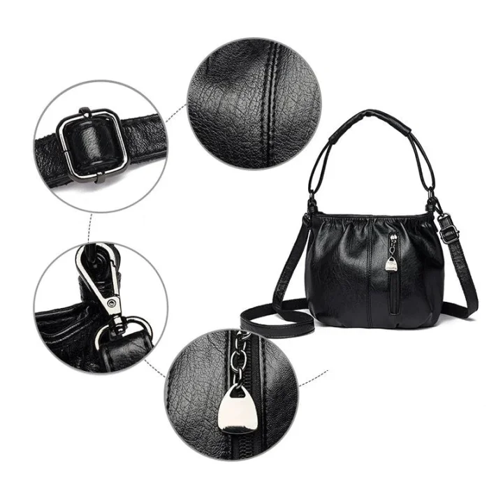 📣🎊Sac à main en cuir souple à seau plissé simple et décontracté à la mode