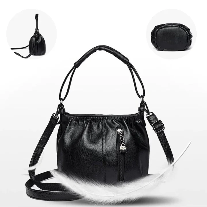 📣🎊Sac à main en cuir souple à seau plissé simple et décontracté à la mode