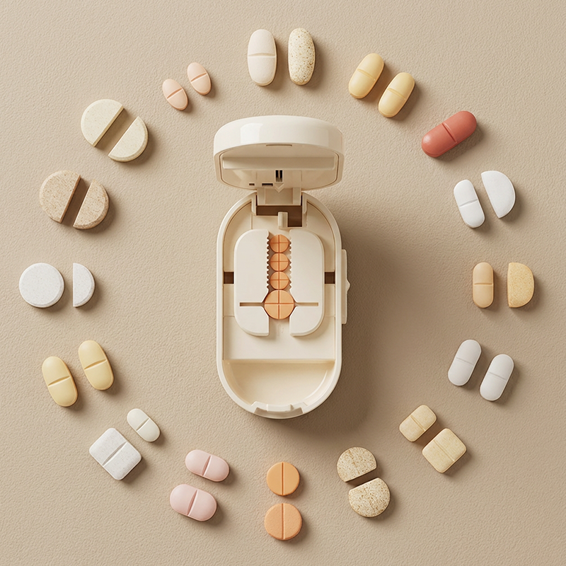 Coupe-comprimés et étui de rangement 2 en 1