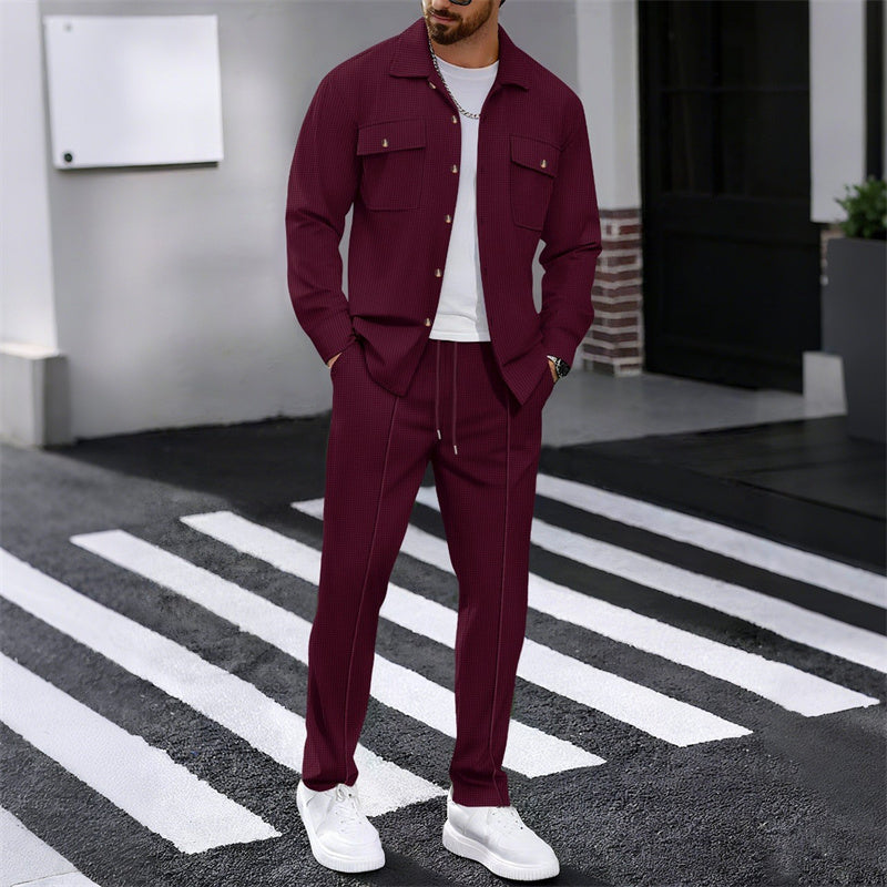 🔥 50% DE RÉDUCTION ! ⏰ Ensemble homme veste boutonnée + pantalon en maille alvéolée – Coupe ample, tissu respirant & style casual élégant 👕👖