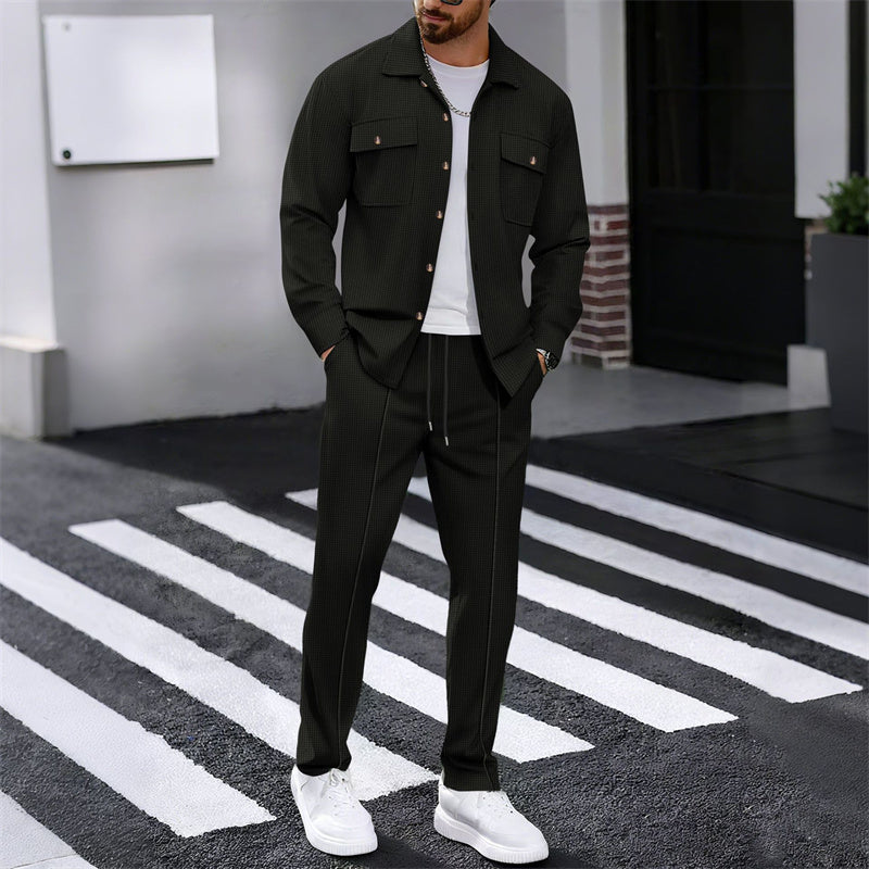 🔥 50% DE RÉDUCTION ! ⏰ Ensemble homme veste boutonnée + pantalon en maille alvéolée – Coupe ample, tissu respirant & style casual élégant 👕👖