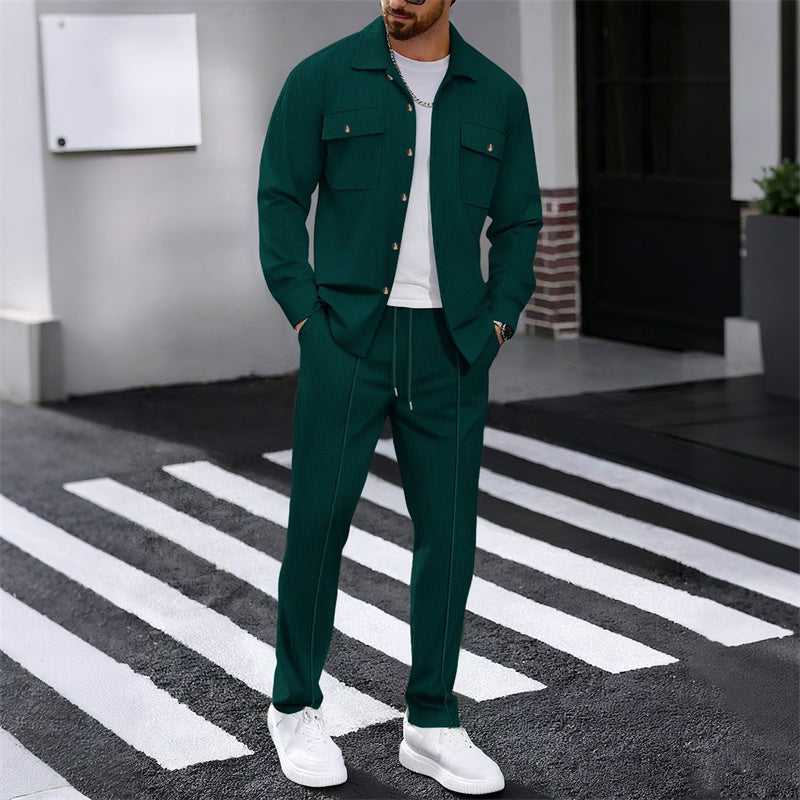 🔥 50% DE RÉDUCTION ! ⏰ Ensemble homme veste boutonnée + pantalon en maille alvéolée – Coupe ample, tissu respirant & style casual élégant 👕👖