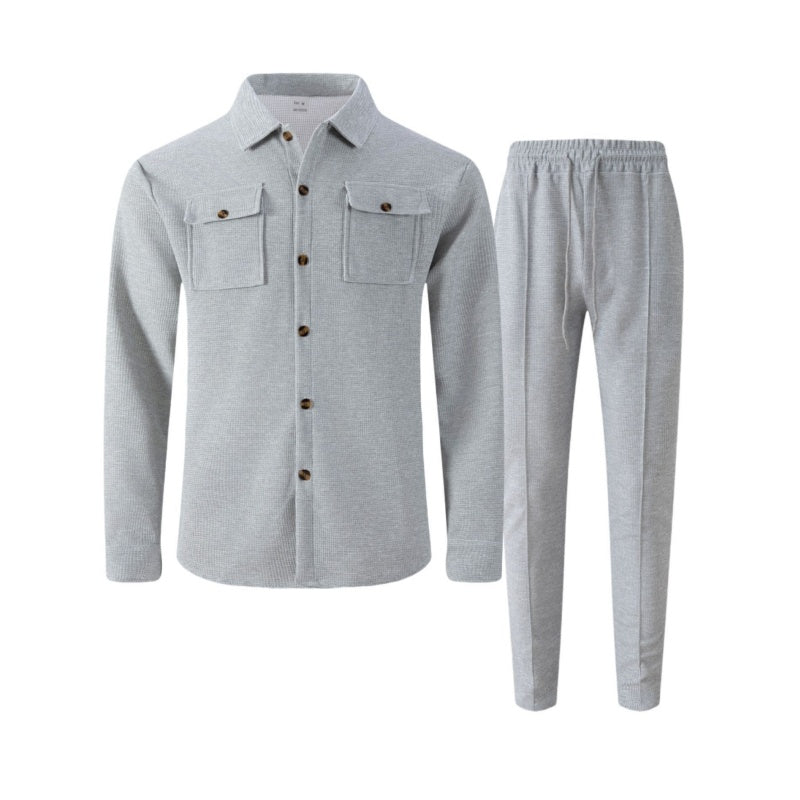 🔥 50% DE RÉDUCTION ! ⏰ Ensemble homme veste boutonnée + pantalon en maille alvéolée – Coupe ample, tissu respirant & style casual élégant 👕👖