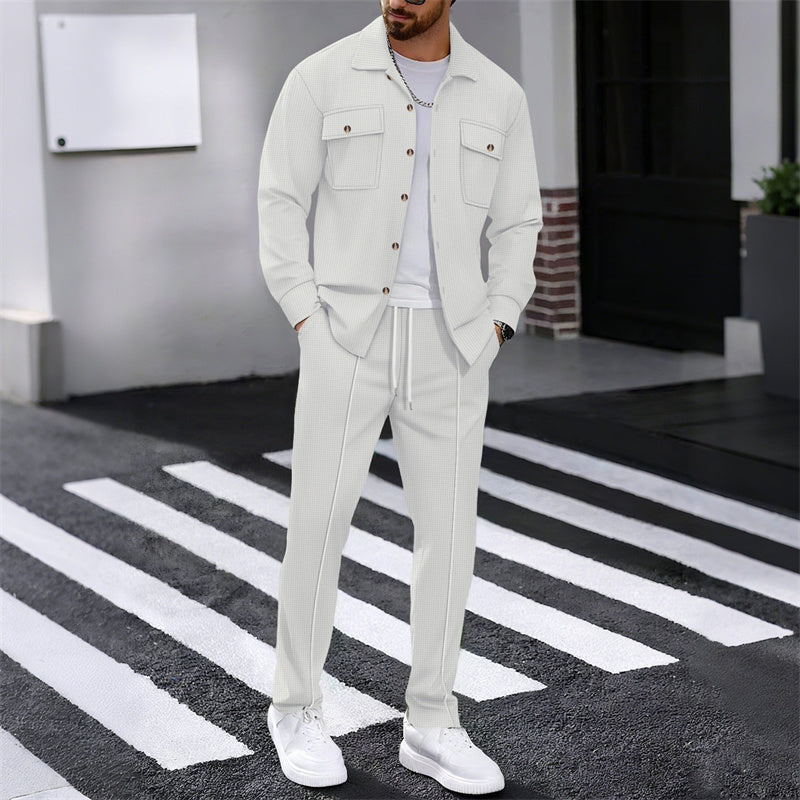 🔥 50% DE RÉDUCTION ! ⏰ Ensemble homme veste boutonnée + pantalon en maille alvéolée – Coupe ample, tissu respirant & style casual élégant 👕👖