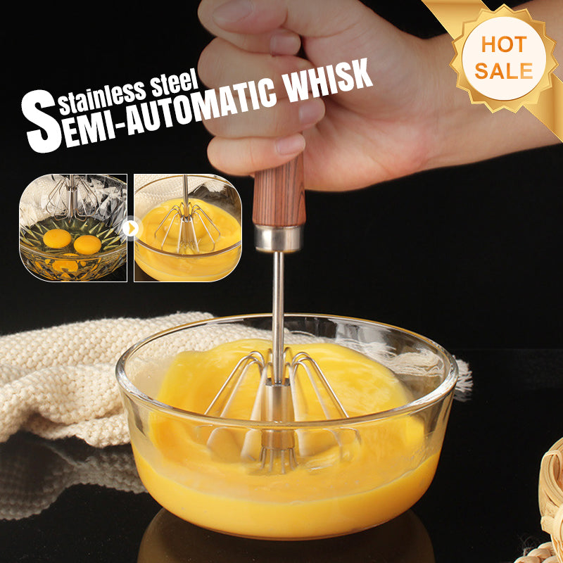 Fouet semi-automatique en acier inoxydable avec manche en bois