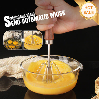 Fouet semi-automatique en acier inoxydable avec manche en bois