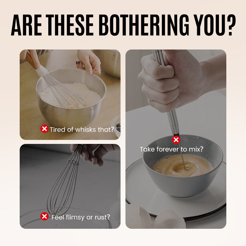 Fouet semi-automatique en acier inoxydable avec manche en bois