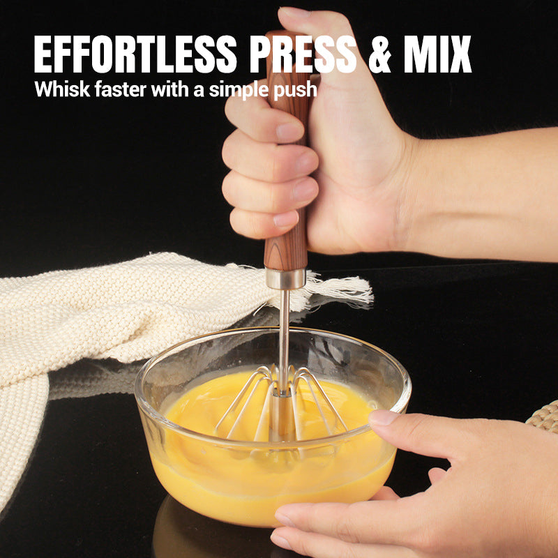 Fouet semi-automatique en acier inoxydable avec manche en bois