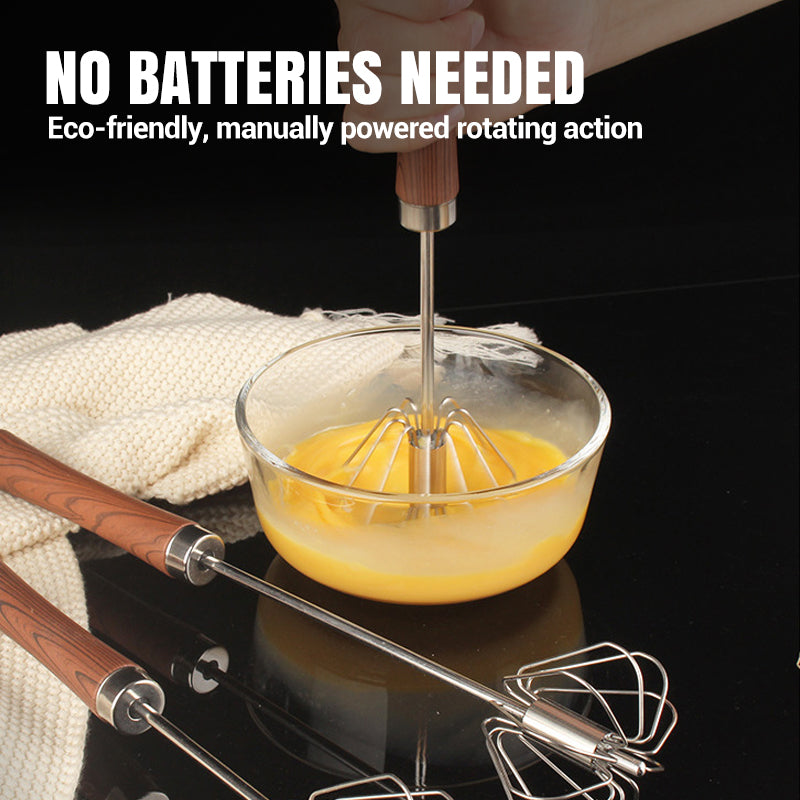 Fouet semi-automatique en acier inoxydable avec manche en bois