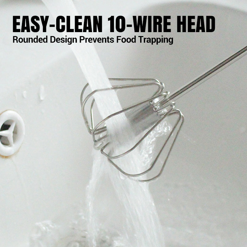 Fouet semi-automatique en acier inoxydable avec manche en bois