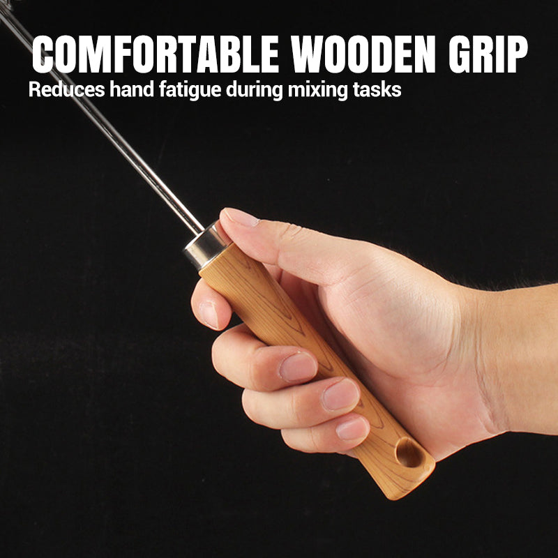 Fouet semi-automatique en acier inoxydable avec manche en bois