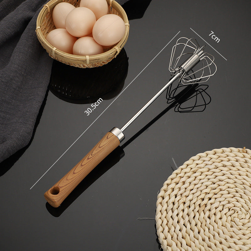 Fouet semi-automatique en acier inoxydable avec manche en bois