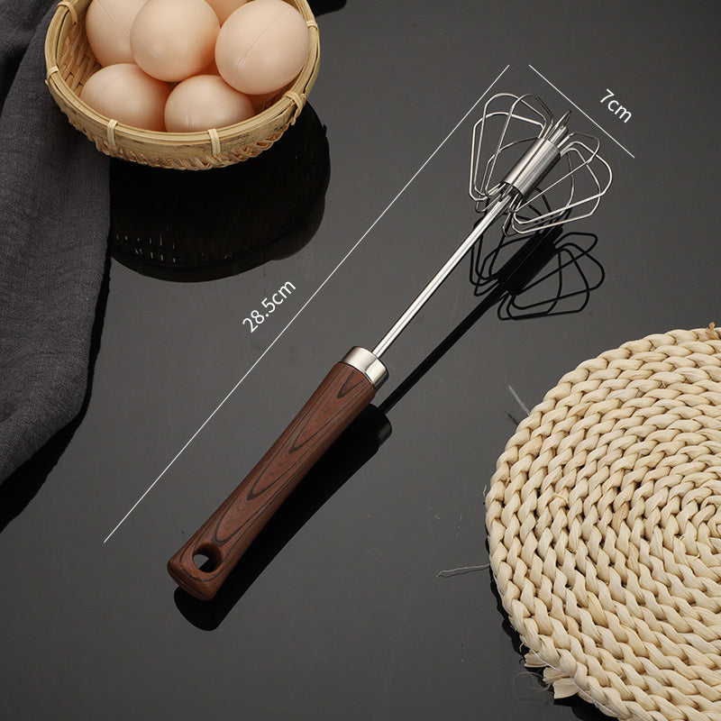 Fouet semi-automatique en acier inoxydable avec manche en bois