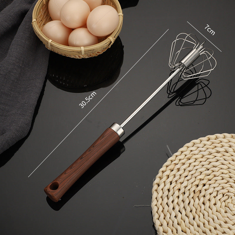 Fouet semi-automatique en acier inoxydable avec manche en bois