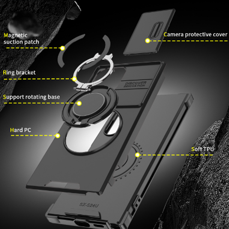 Étui de téléphone à support magnétique de protection d'appareil photo pour Samsung