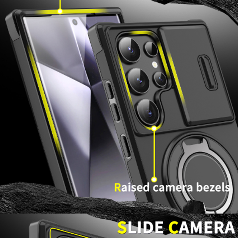 Étui de téléphone à support magnétique de protection d'appareil photo pour Samsung