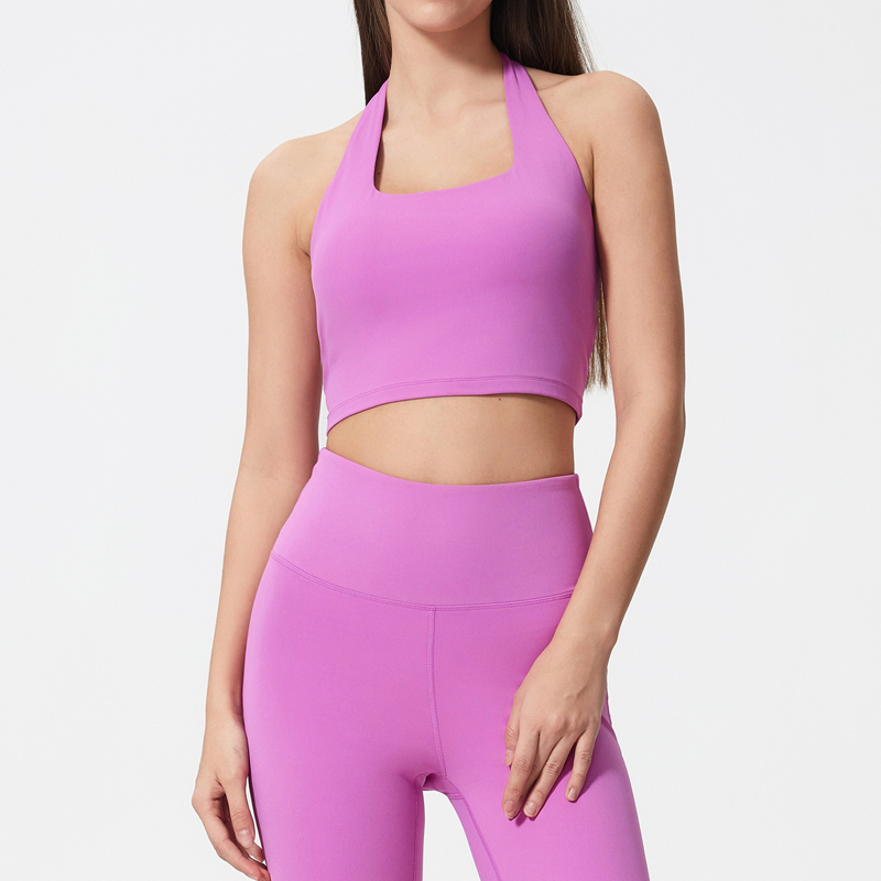 Débardeur de sport uni pour femme avec coussinets amovibles, haut de sport à col licou confortable et résistant pour le yoga, la gym et l’entraînement, tenue de sport pour femme adaptée à toutes les saisons