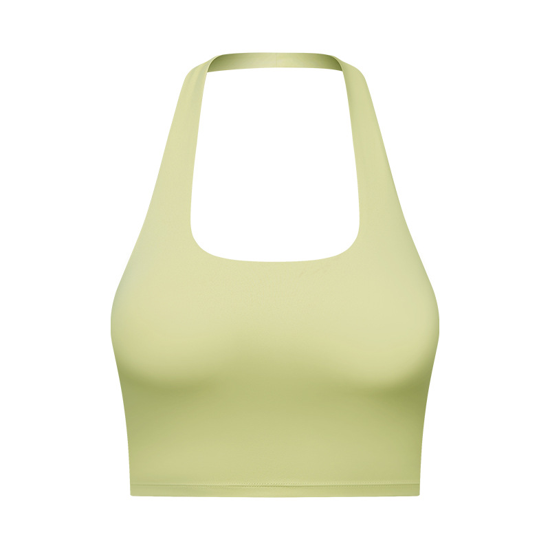 Débardeur de sport uni pour femme avec coussinets amovibles, haut de sport à col licou confortable et résistant pour le yoga, la gym et l’entraînement, tenue de sport pour femme adaptée à toutes les saisons