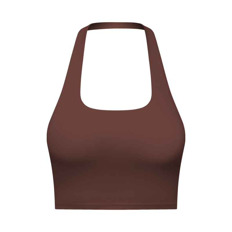 Débardeur de sport uni pour femme avec coussinets amovibles, haut de sport à col licou confortable et résistant pour le yoga, la gym et l’entraînement, tenue de sport pour femme adaptée à toutes les saisons