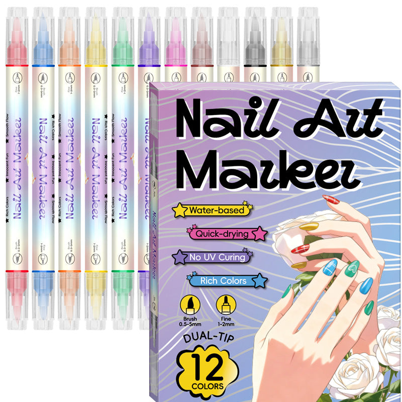 🥳 Grande promotion 2026 🥳💞 Plus de 50 000 unités vendues ! ✨🎨  Stylo à ongles à double embout — Séchage rapide, sans lampe UV. Embout fin et pinceau. 12 ou 24 couleurs éclatantes. 💅🖌️