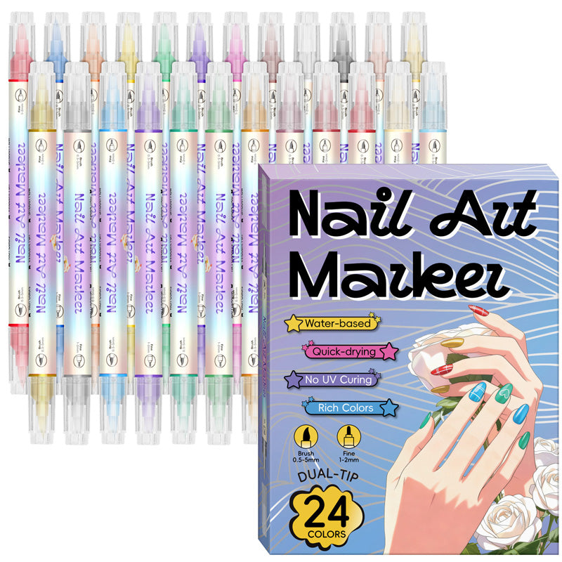 🥳 Grande promotion 2026 🥳💞 Plus de 50 000 unités vendues ! ✨🎨  Stylo à ongles à double embout — Séchage rapide, sans lampe UV. Embout fin et pinceau. 12 ou 24 couleurs éclatantes. 💅🖌️