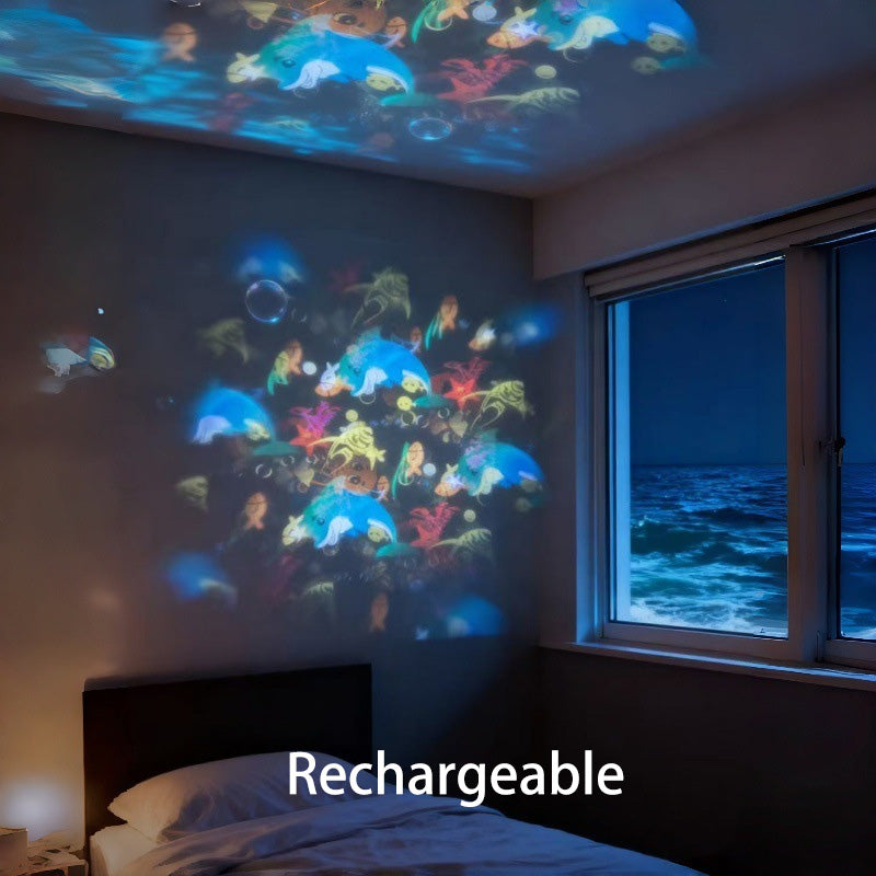 🌈Projecteur de lumière LED rotatif dynamique – Calme et détente pour votre maison. Des lumières douces et changeantes apaisent les nuits agitées.