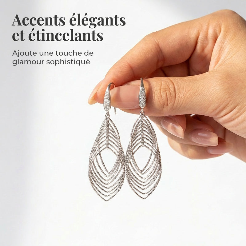 Boucles d'oreilles pendantes à feuilles superposées pour femme