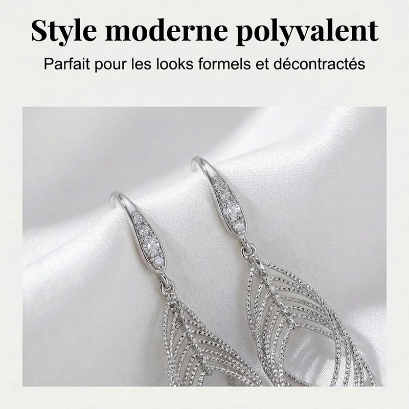 Boucles d'oreilles pendantes à feuilles superposées pour femme