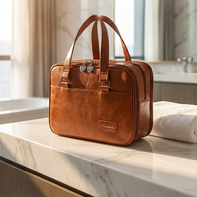 Trousse de maquillage en cuir PU à 3 compartiments de grande capacité