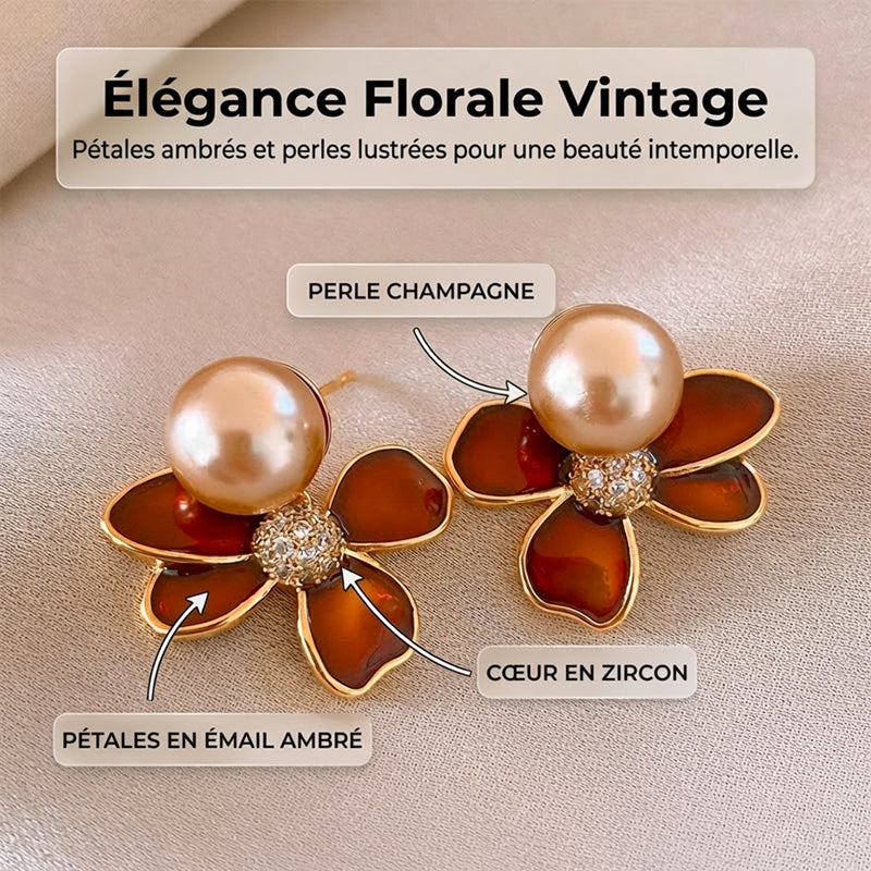 Boucles d'oreilles puces florales style vintage pour femme