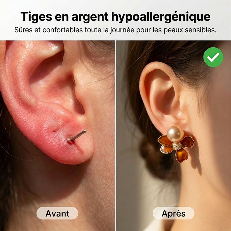 Boucles d'oreilles puces florales style vintage pour femme