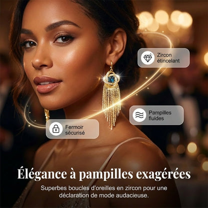 Boucles d'oreilles élégantes à nœud en zircon et longues pampilles