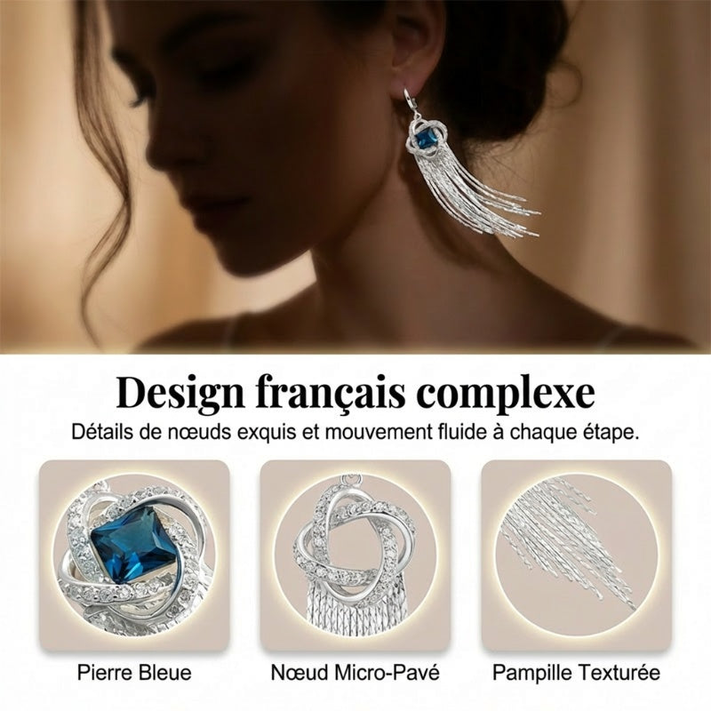 Boucles d'oreilles élégantes à nœud en zircon et longues pampilles