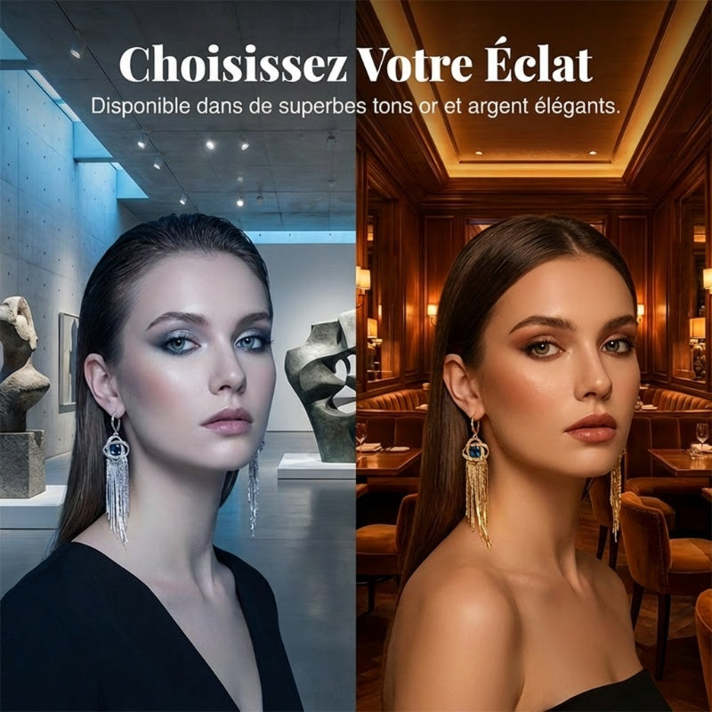 Boucles d'oreilles élégantes à nœud en zircon et longues pampilles