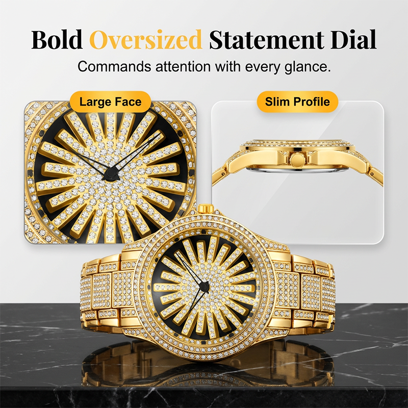 ⌚🔥Montre Homme Cadran Rotatif Serti de Diamants