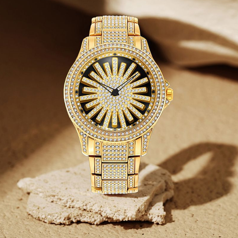 ⌚🔥Montre Homme Cadran Rotatif Serti de Diamants
