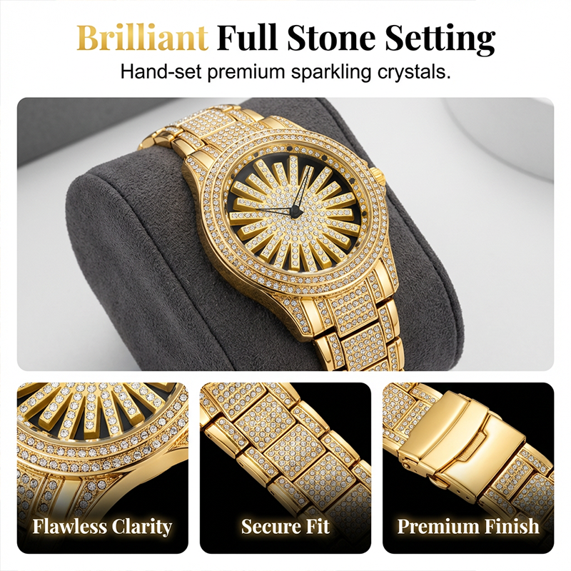 ⌚🔥Montre Homme Cadran Rotatif Serti de Diamants