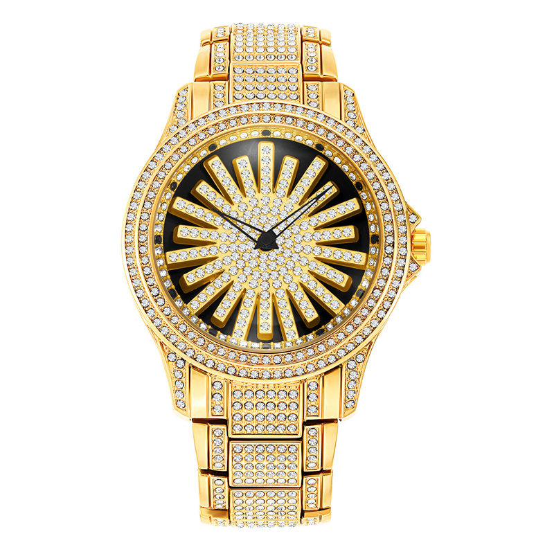 ⌚🔥Montre Homme Cadran Rotatif Serti de Diamants