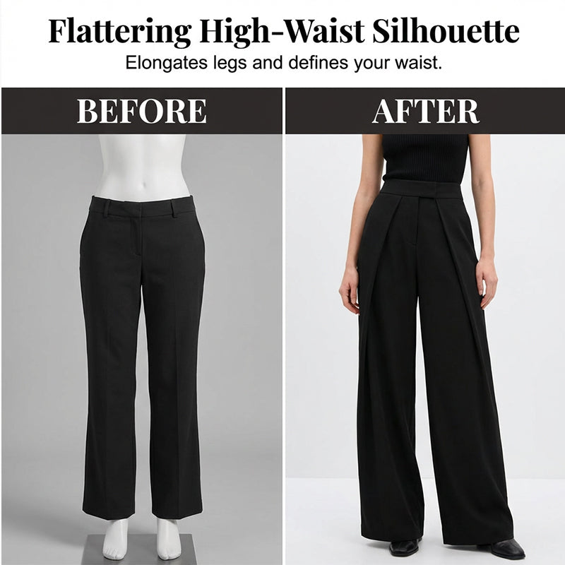 Pantalon large à taille haute et plissé pour femme