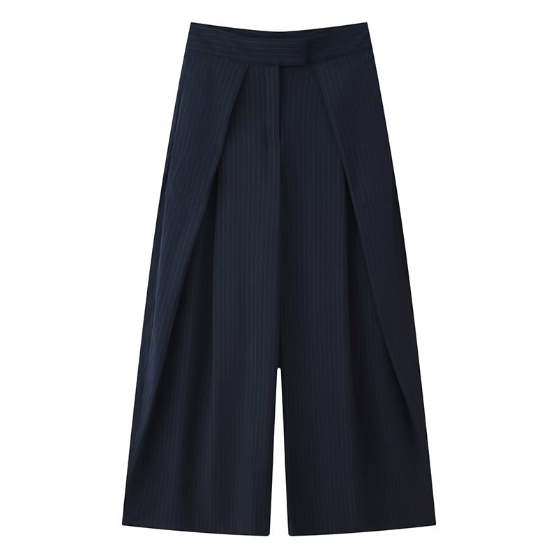 Pantalon large à taille haute et plissé pour femme