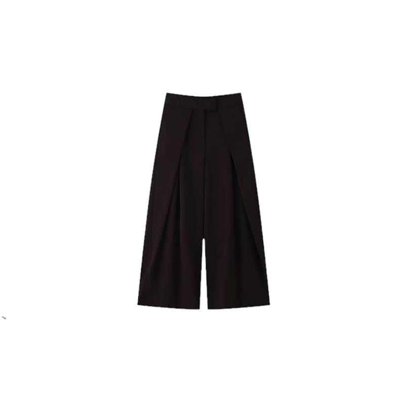 Pantalon large à taille haute et plissé pour femme