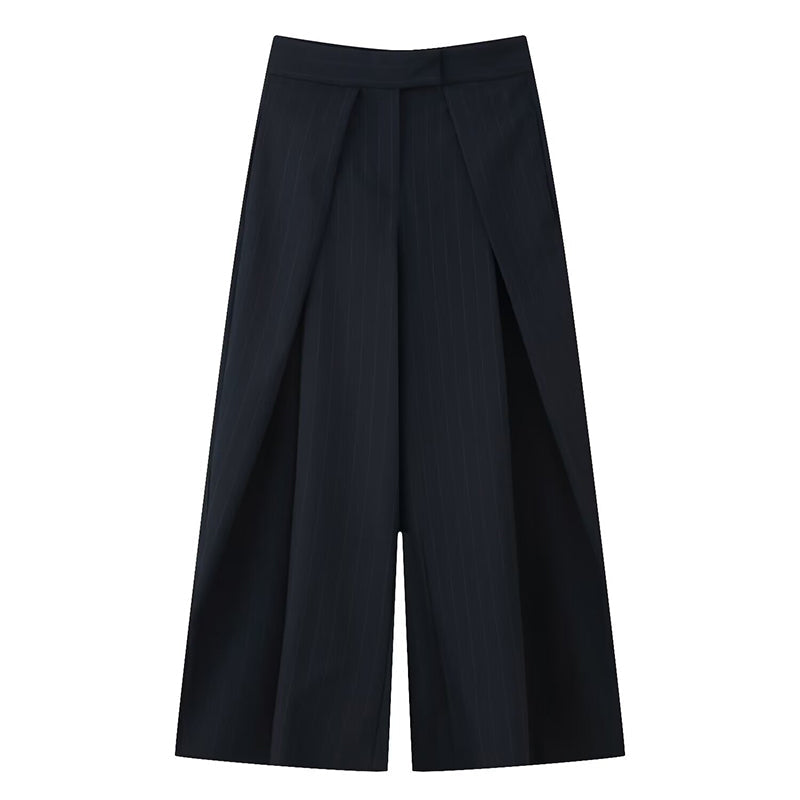 Pantalon large à taille haute et plissé pour femme