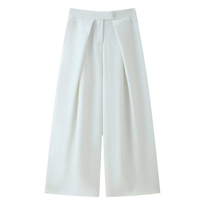 Pantalon large à taille haute et plissé pour femme